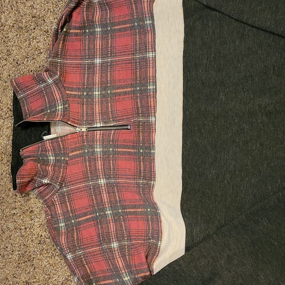 Plaid and colorblock top